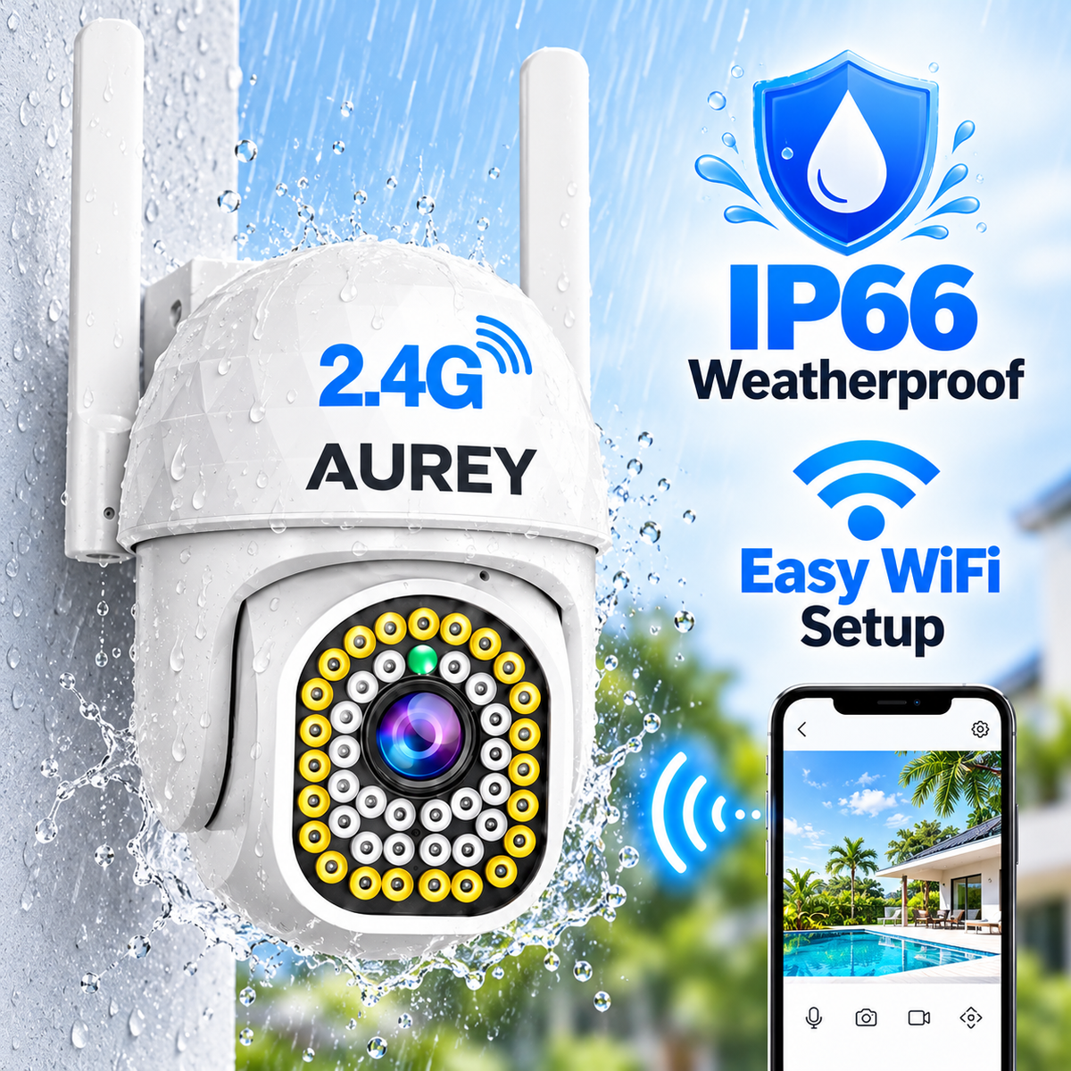 AUREY 2-Pack 8MP WiFi PTZ Outdoor Security Cameras with Colour Night Vision