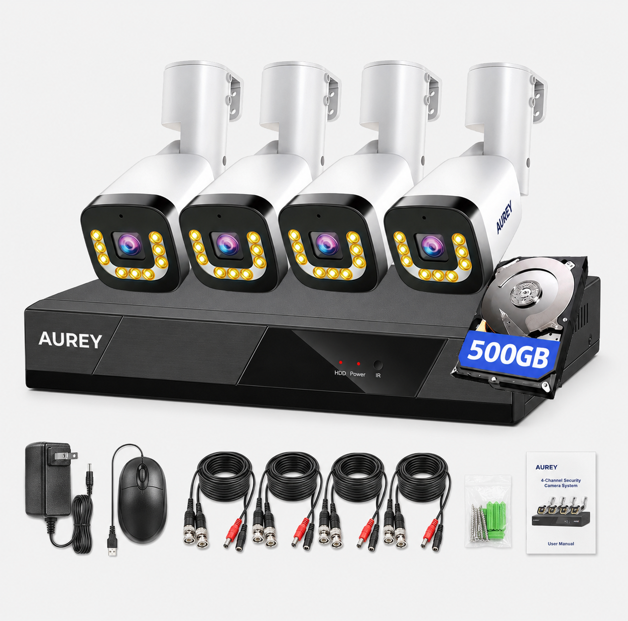 AUREY 4-Channel 3MP Outdoor Security Camera System, CCTV Kit with Recorder, Night Vision & Remote Viewing
