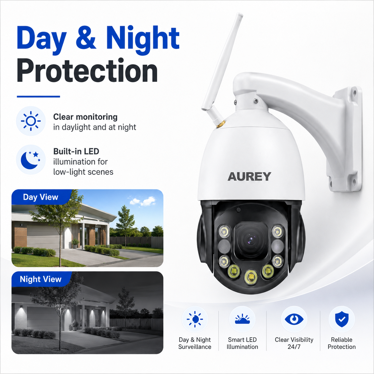 AUREY  48X Zoom 5MP WiFi PTZ Security Camera, Outdoor CCTV Dome Camera with Night Vision & Remote App Viewing