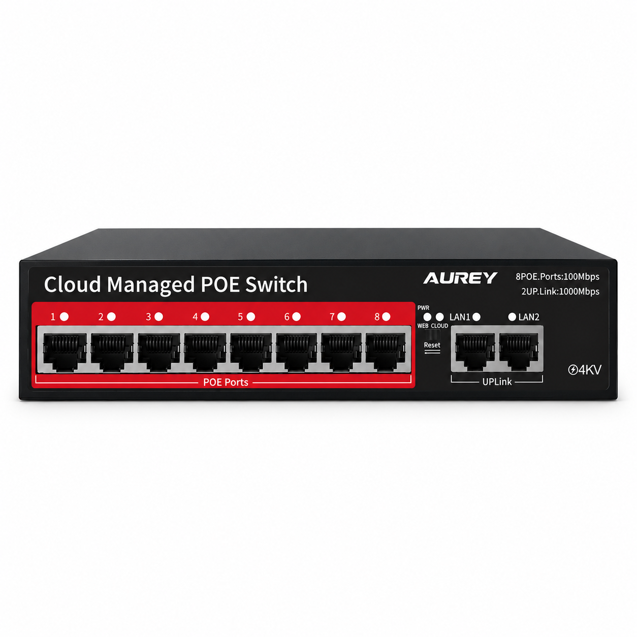AUREY 8-Port PoE Switch, 8 PoE Ports + 2 Uplink LAN Ports for PoE CCTV Cameras, NVR and Security Systems