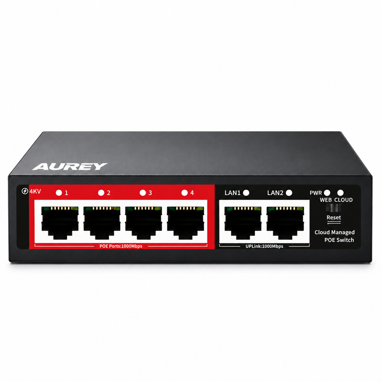 AUREY 4-Port Gigabit PoE Switch, 4 PoE Ports + 2 Uplink LAN Ports for PoE CCTV Cameras, NVR and Security Systems