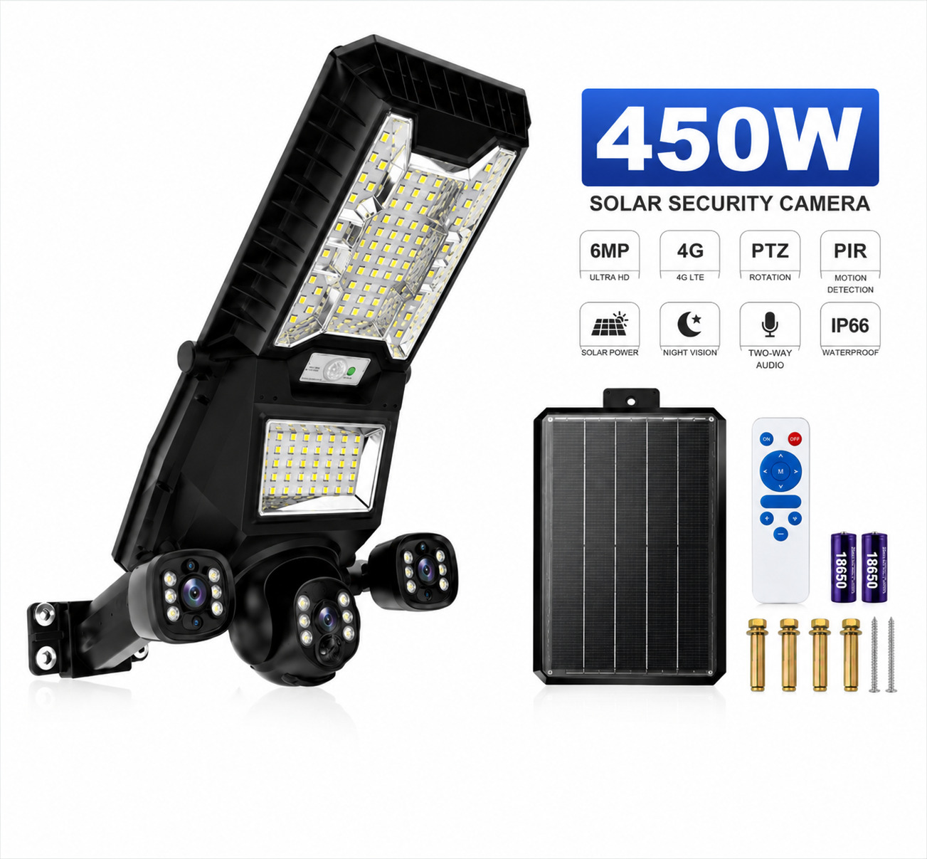 AUREY 450W Solar 4G PTZ Security Camera 6MP,with Dual Solar Floodlights, Motion Tracking & Two-Way Audio