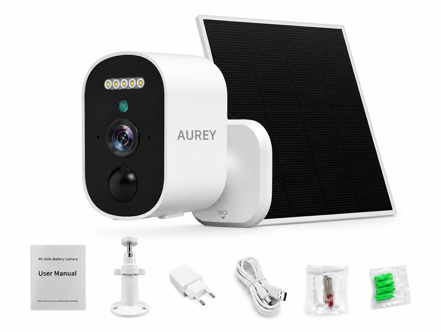 AUREY 4G Solar 2MP Battery Security Camera, Outdoor Camera with Solar Panel, Night Vision & Motion Alerts