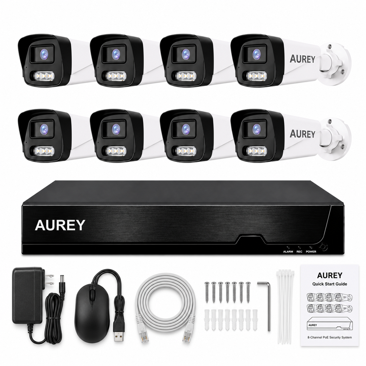 AUREY 8-Channel 5MP WiFi Security Camera System with 500GB Hard Drive, 8-Camera Wired CCTV Kit with NVR, Night Vision & Remote Viewing