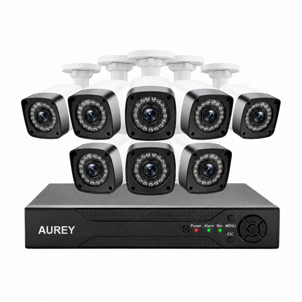 AUREY 8-Channel Wired Security Camera System, 8-Camera Outdoor CCTV Kit with DVR, Night Vision & Remote Viewing, Hard Drive Not Included
