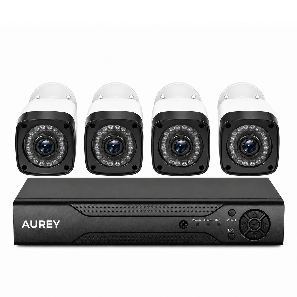 AUREY 4-Channel Wired Security Camera System, Outdoor CCTV Kit with Recorder, Night Vision & Remote Viewing, Hard Drive Not Included