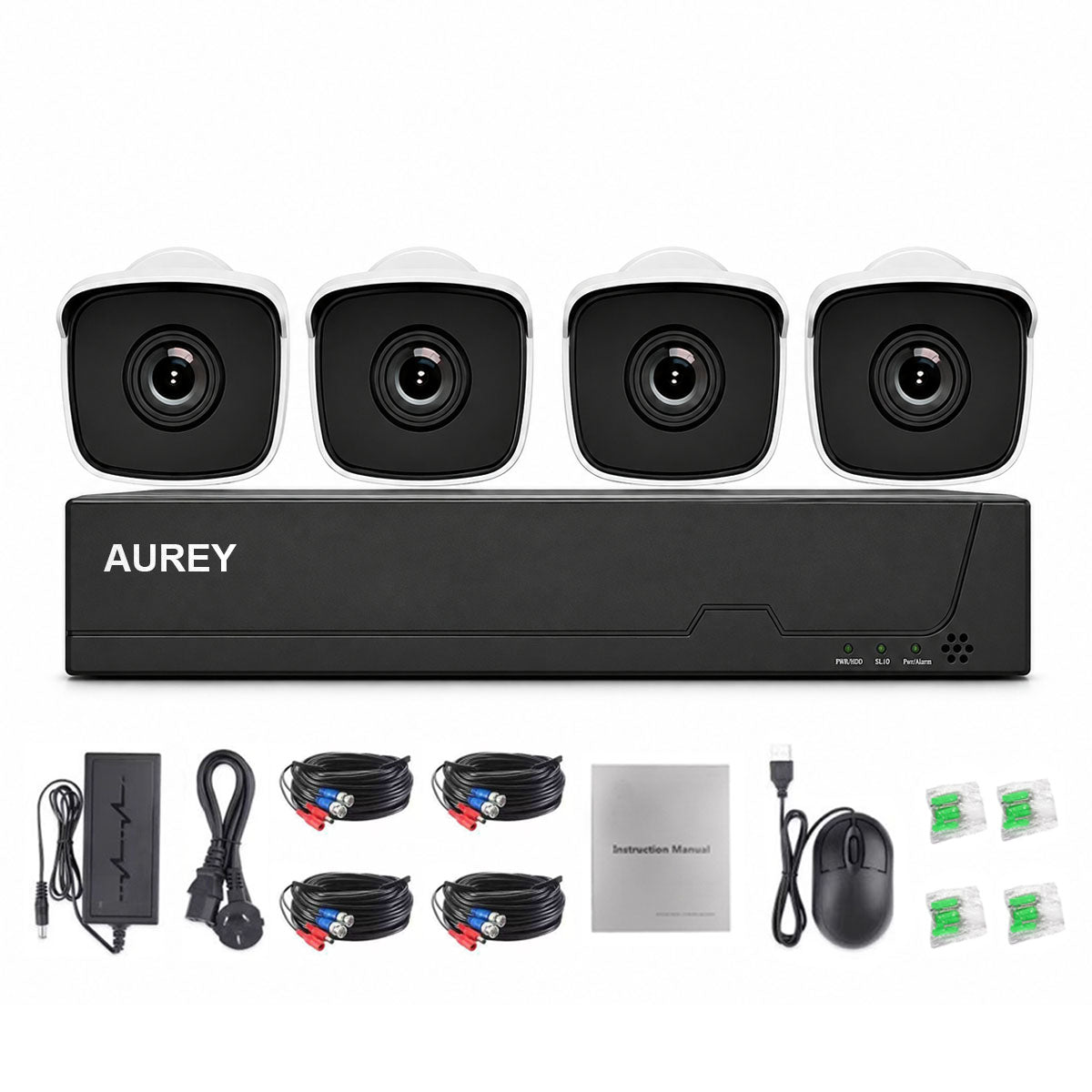 AUREY 4-Channel Wired Security Camera System, Compact Outdoor CCTV Kit with DVR, Night Vision & Remote Viewing, Hard Drive Not Included