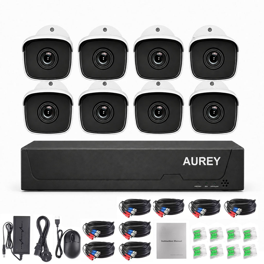 AUREY 8-Channel Compact Wired Security Camera System, Outdoor CCTV Kit with DVR, Night Vision & Remote Viewing, Hard Drive Not Included