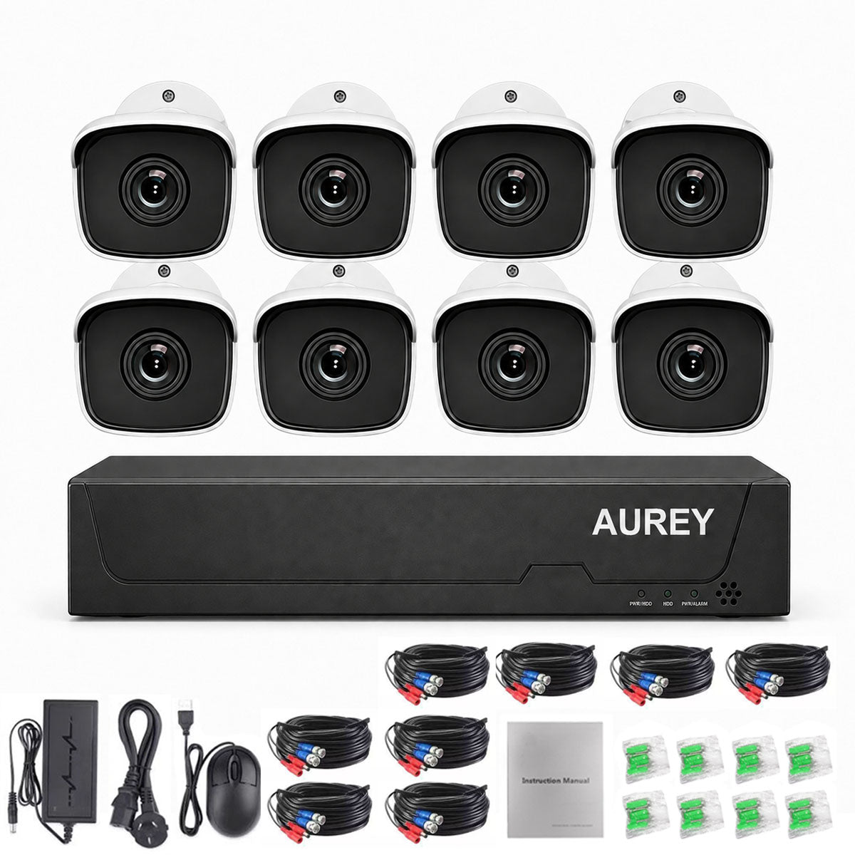 AUREY 8-Channel Compact Wired Security Camera System, Outdoor CCTV Kit with DVR, Night Vision & Remote Viewing, Hard Drive Not Included