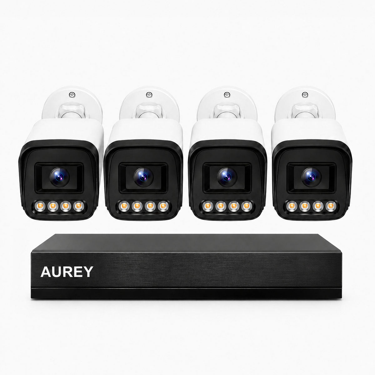 AUREY 4-Channel PoE Security Camera System, 4-Camera Wired CCTV Kit with NVR, Night Vision & Remote Viewing, Hard Drive Not Included