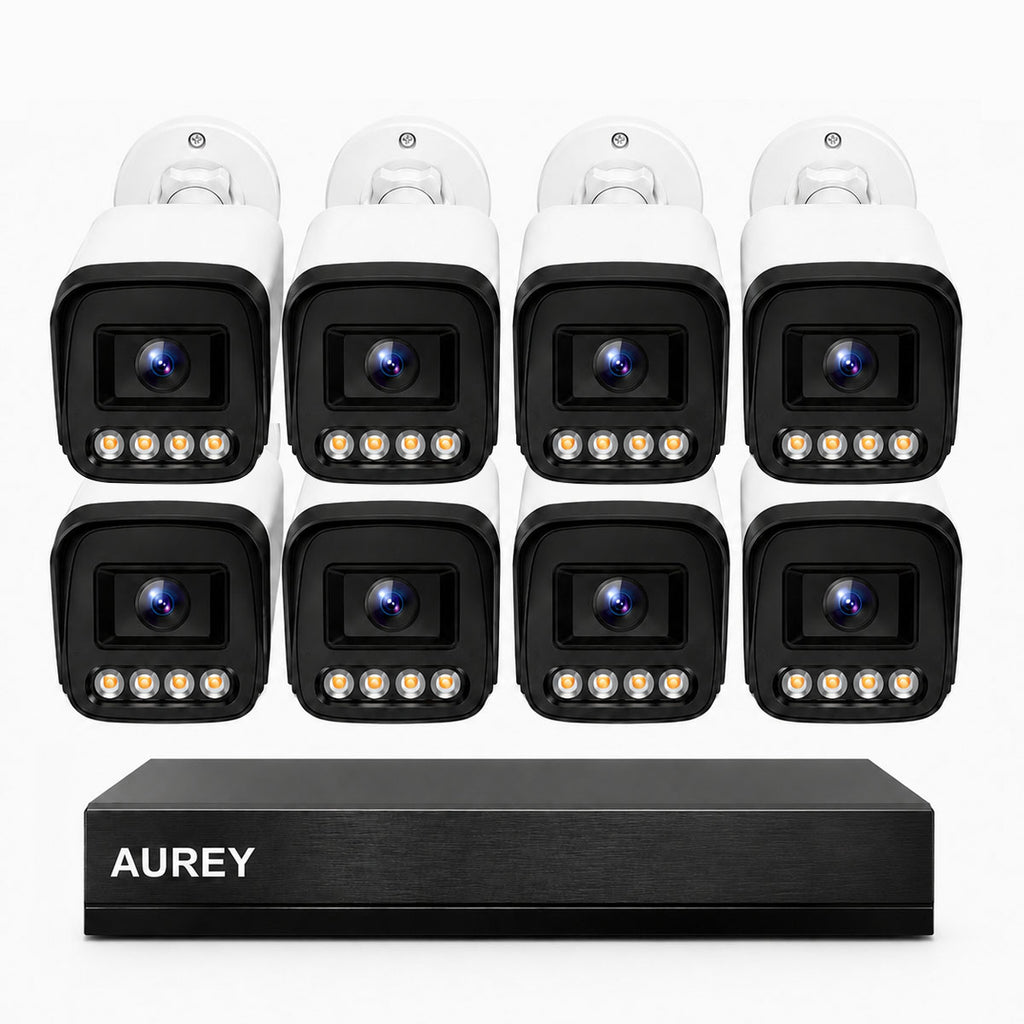 AUREY 8-Channel PoE Security Camera System, 8-Camera Wired CCTV Kit with NVR, Night Vision & Remote Viewing, Hard Drive Not Included