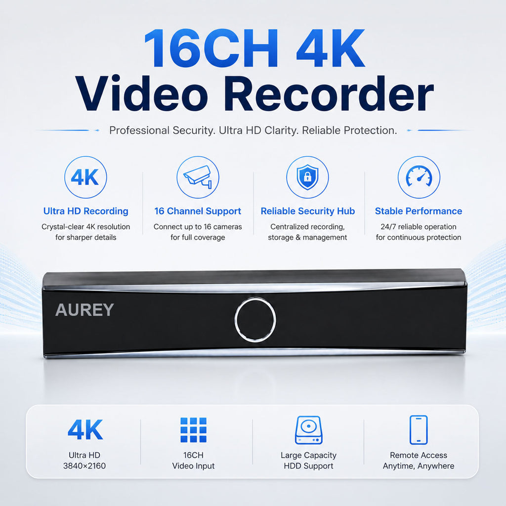 AUREY 16-Channel 4K Security Video Recorder, CCTV NVR Recorder for Surveillance Camera System, Recorder Only