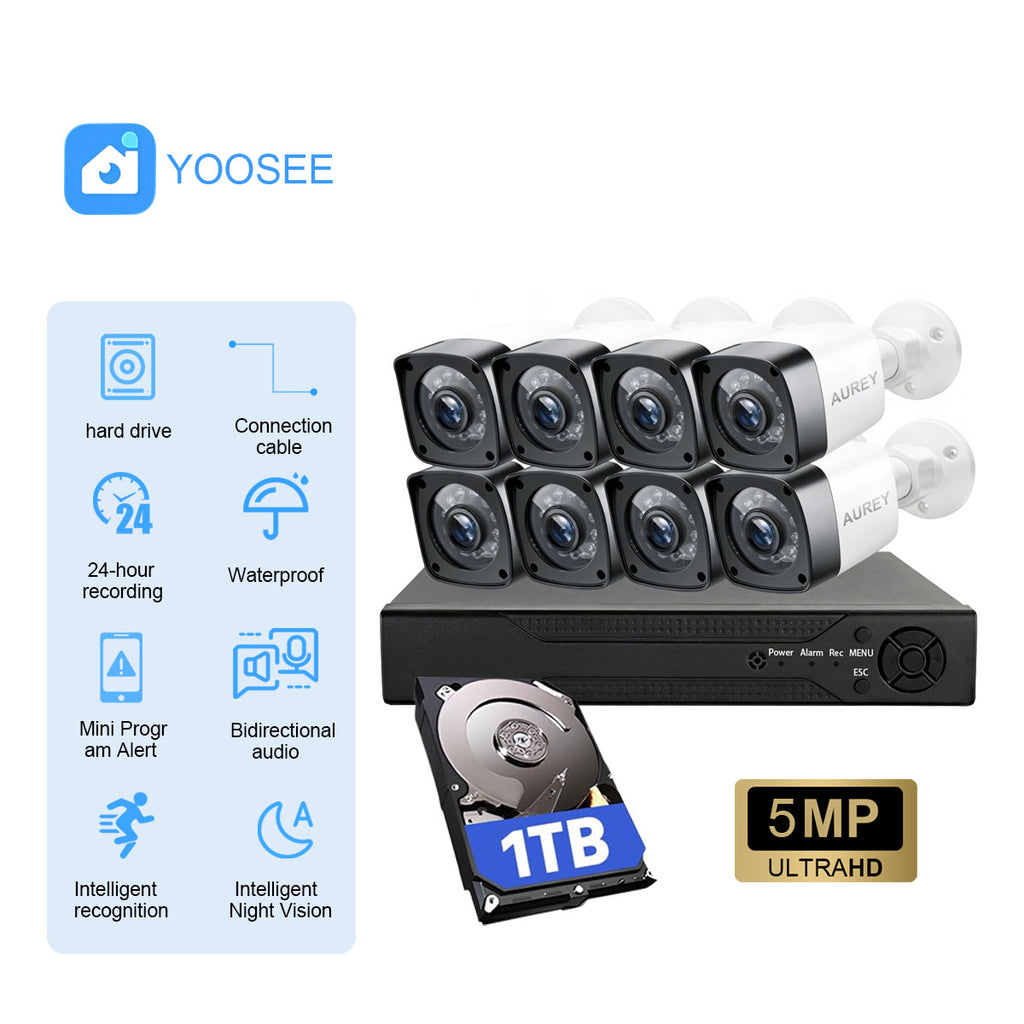 AUREY 8-Channel 3MP Wired Security Camera System with 1TB Hard Drive, 8-Camera Outdoor CCTV Kit with DVR, Night Vision & Remote Viewing