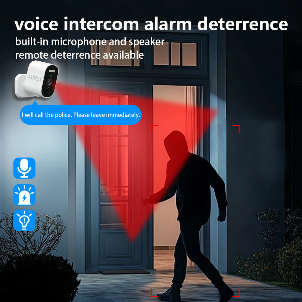 AUREY WiFi 2MP Battery Security Camera, Outdoor Camera with Night Vision, Motion Detection & Two-Way Audio