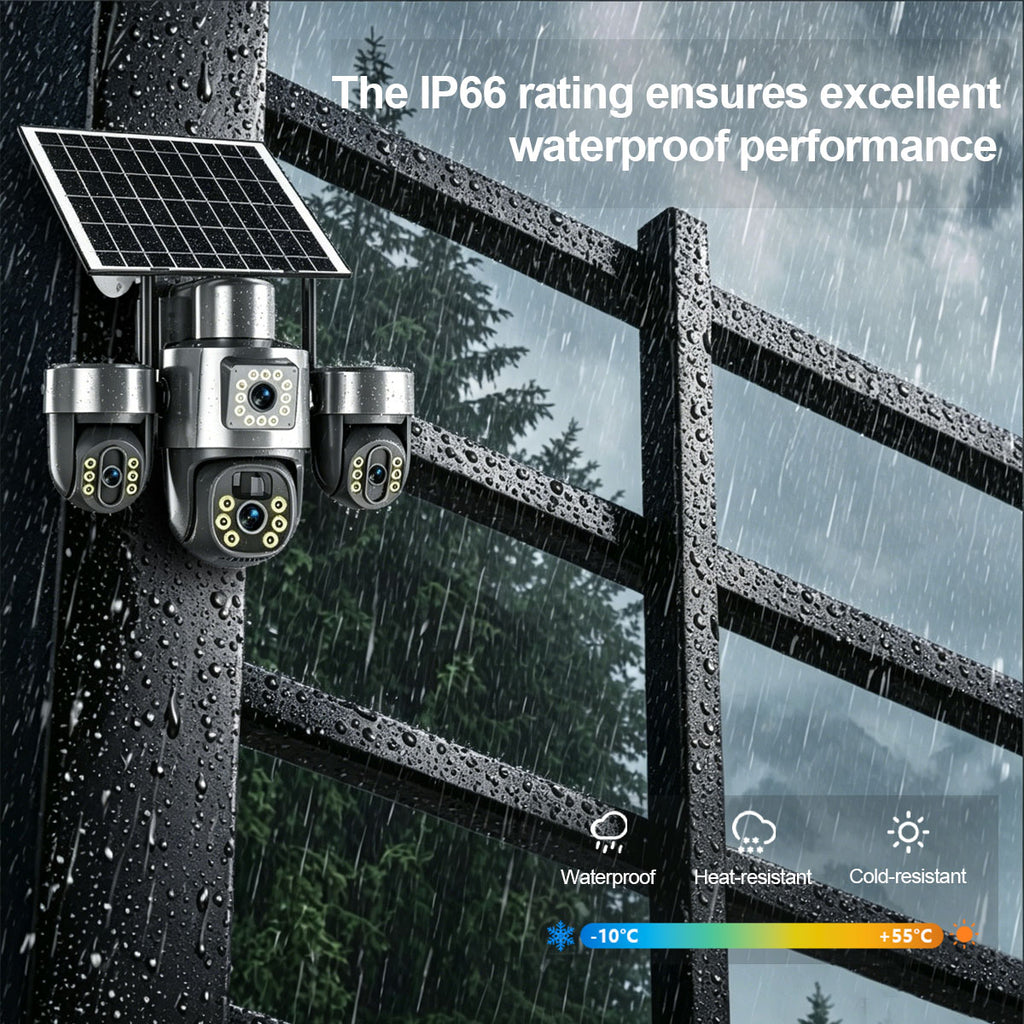 AUREY Solar 4G 6MP Triple-lens camera Outdoor  Camera with Night Vision, Motion Detection & Two-Way Audio