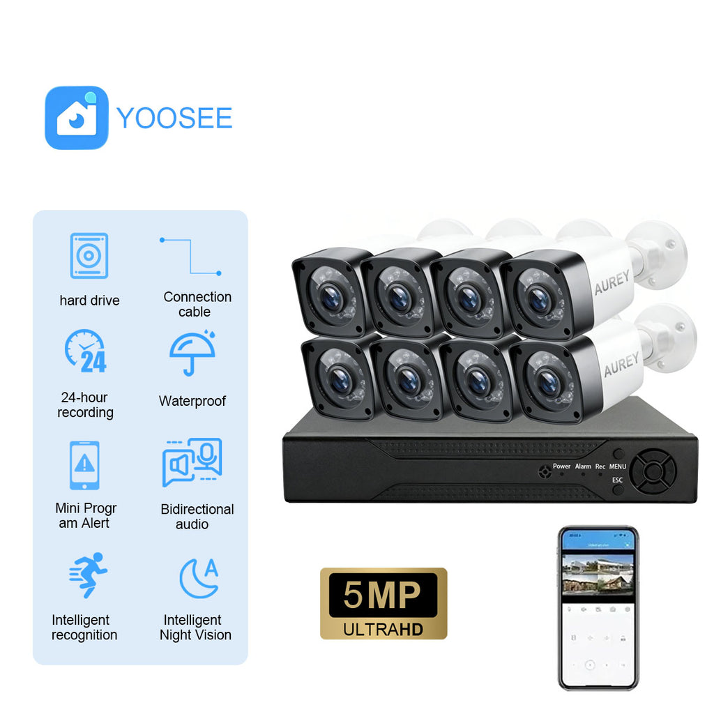 AUREY 8-Channel Wired Security Camera System, 8-Camera Outdoor CCTV Kit with DVR, Night Vision & Remote Viewing, Hard Drive Not Included