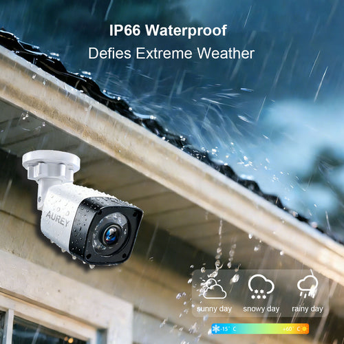 AUREY 4-Channel Wired Security Camera System with 500GB Recorder, Outdoor CCTV Kit with Night Vision & Remote Viewing