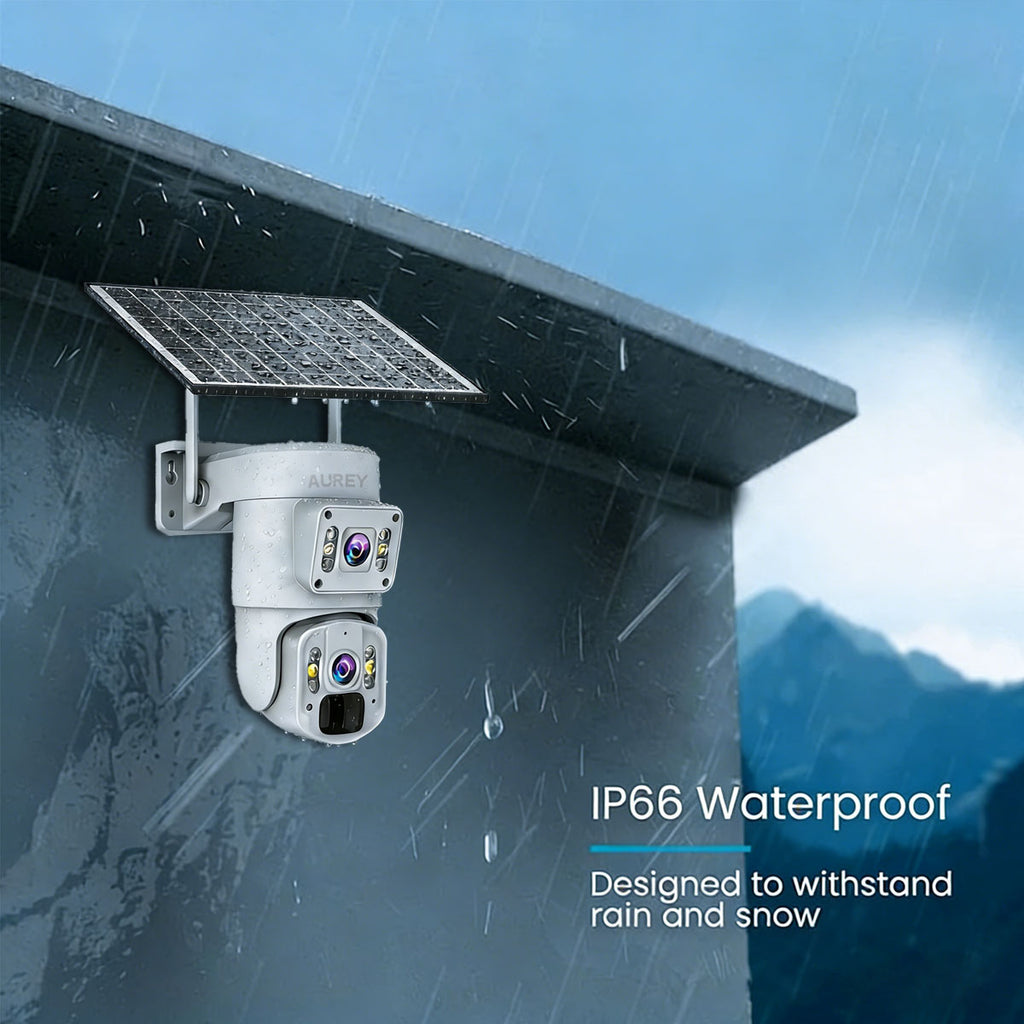 AUREY Solar 4G Dual-Lens 4MP PTZ Security Camera,Outdoor Camera with Smart alarm, Two-Way Audio & IP66 Waterproof