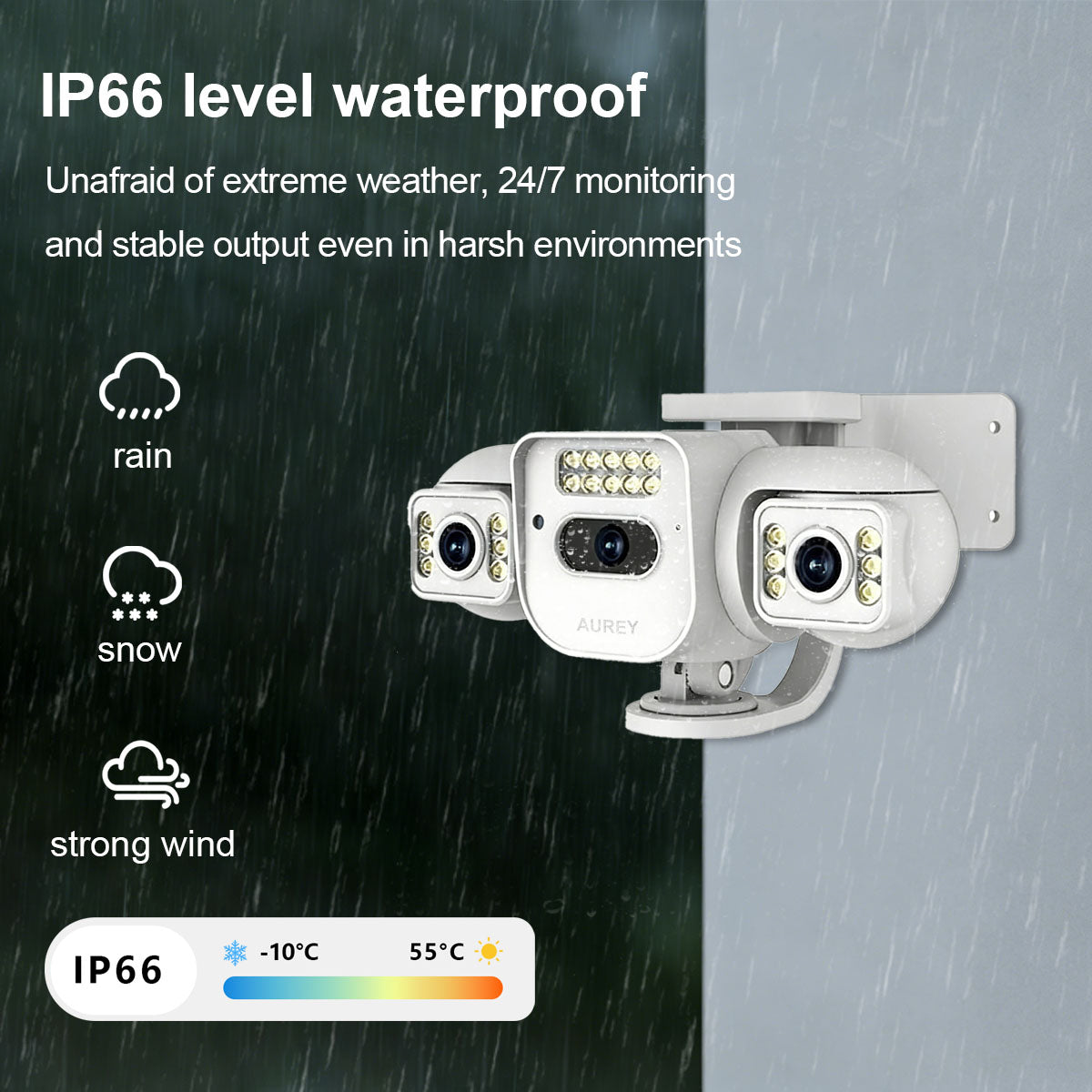 AUREY Multi-Lens PTZ Outdoor Security Camera with Night Vision, Motion Detection & Two-Way Audio