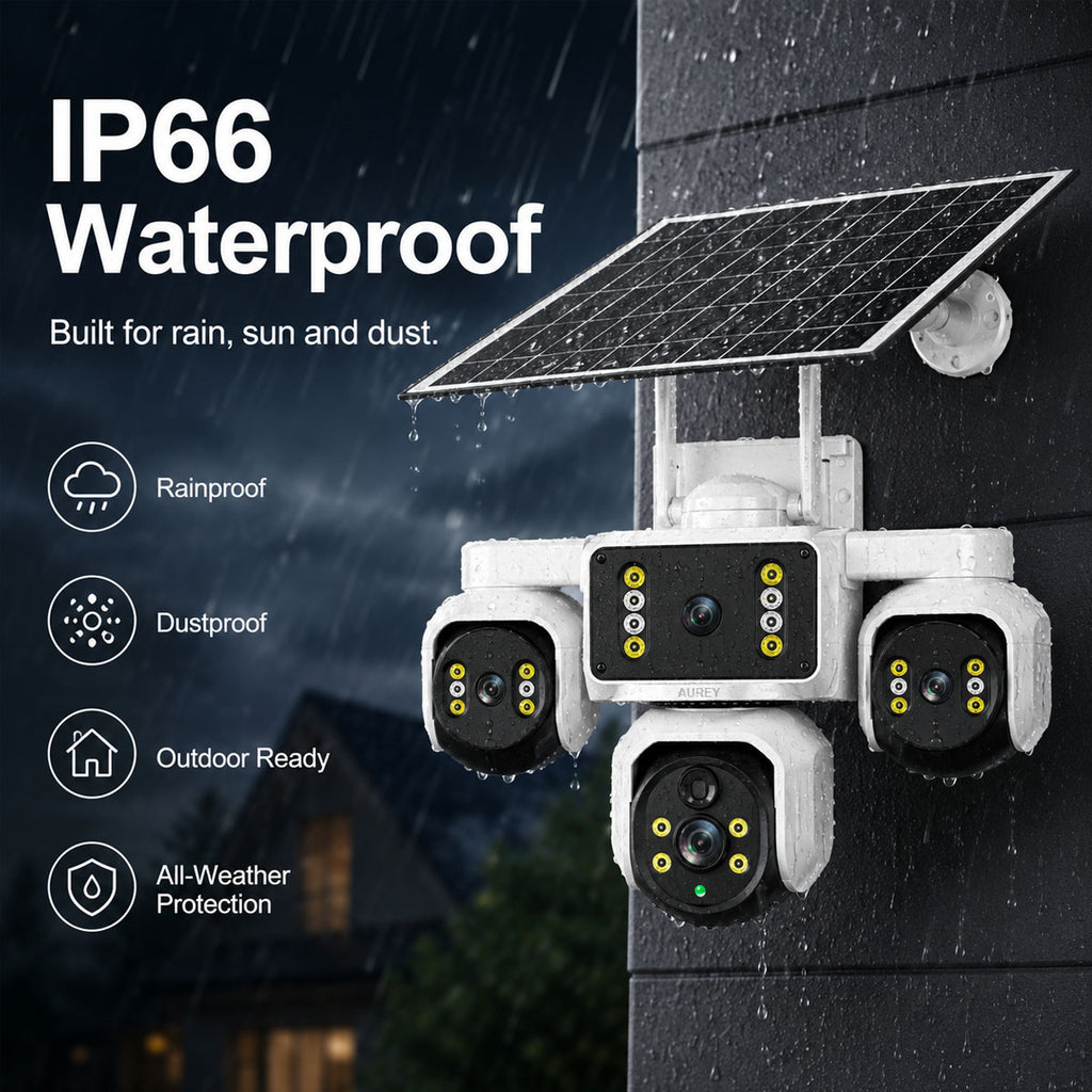 AUREY Triple-lens 6MP PTZ Outdoor Security Camera,  Panoramic Camera with Night Vision, Motion Detection & Two-Way Audio