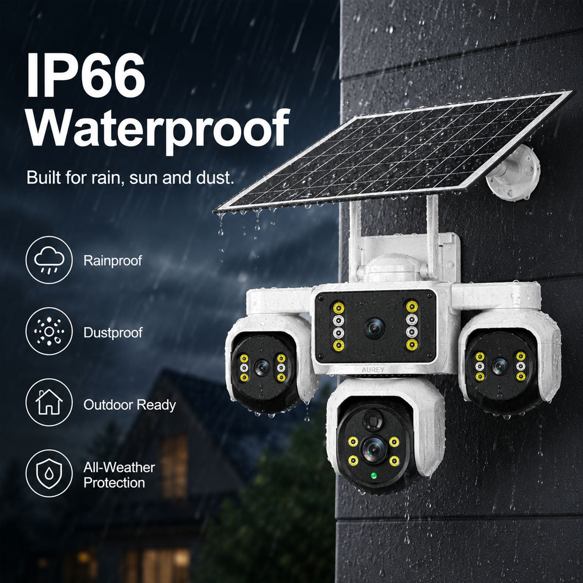 AUREY Triple-lens 6MP PTZ Outdoor Security Camera,  Panoramic Camera with Night Vision, Motion Detection & Two-Way Audio
