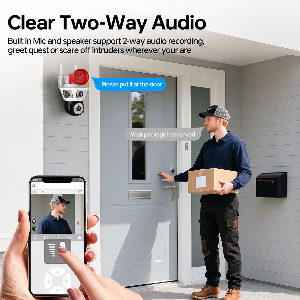 AUREY Dual-Lens  4MP WiFi PTZ Security Camera with Siren Alarm, Night Vision, Motion Detection & Two-Way Audio