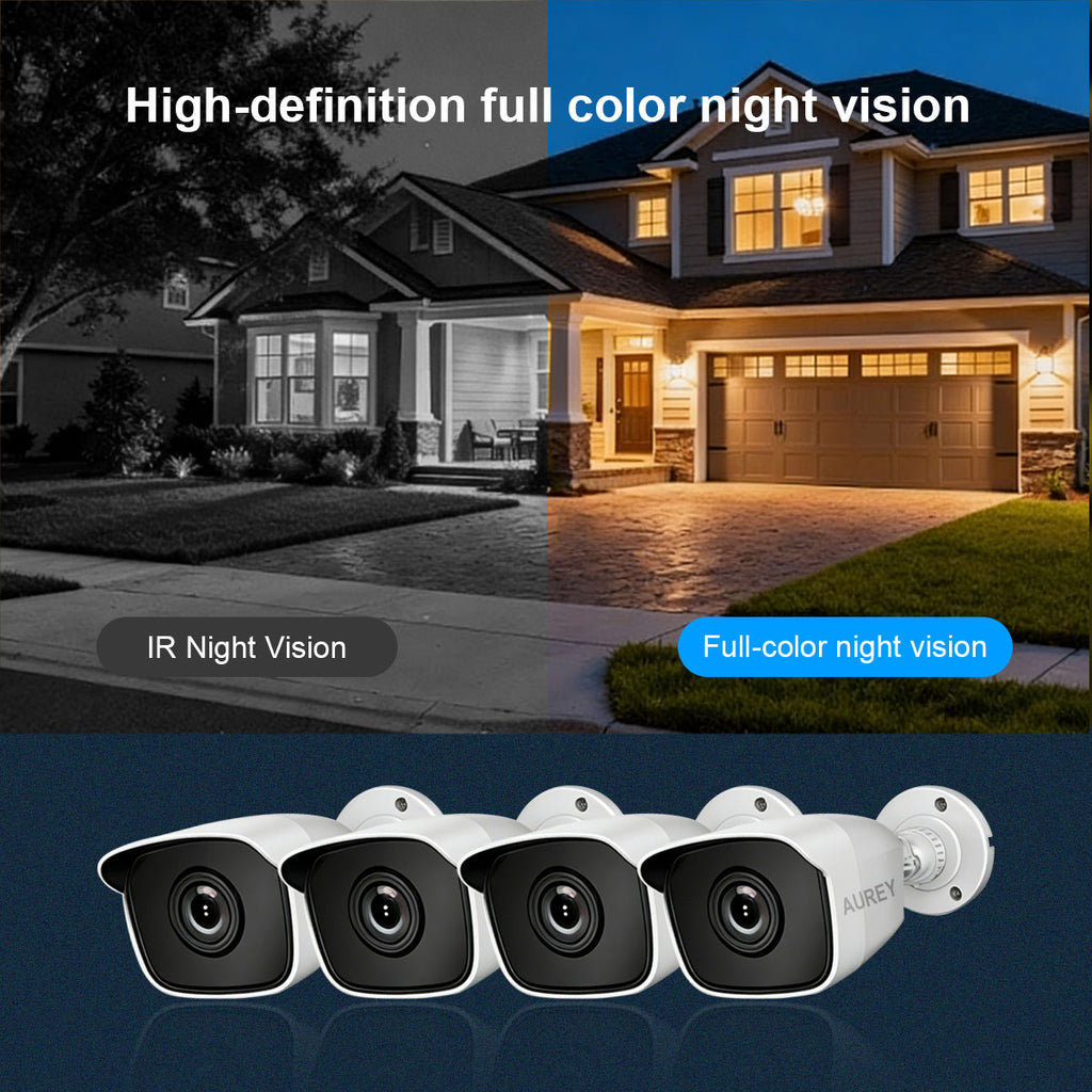 AUREY 4-Channel Wired Security Camera System, Compact Outdoor CCTV Kit with DVR, Night Vision & Remote Viewing, Hard Drive Not Included