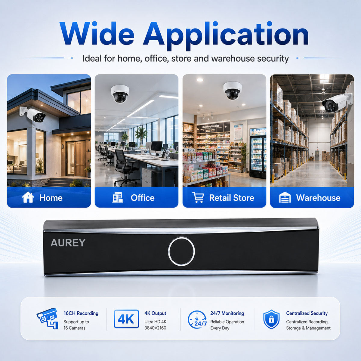 AUREY 16-Channel 4K Security Video Recorder, CCTV NVR Recorder for Surveillance Camera System, Recorder Only