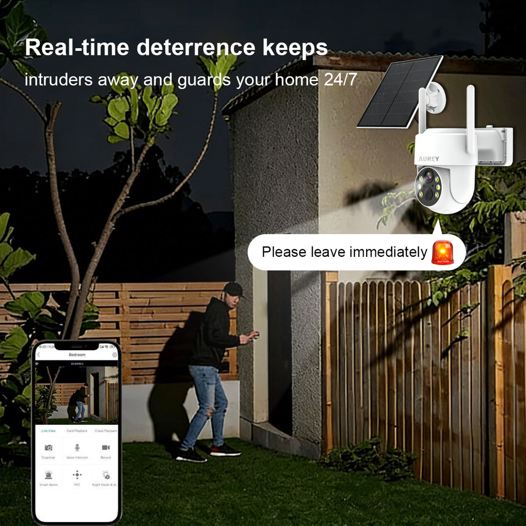 AUREY WiFi 5MP Solar Security Camera, Outdoor PTZ CCTV Camera with Solar Panel & Remote App Viewing