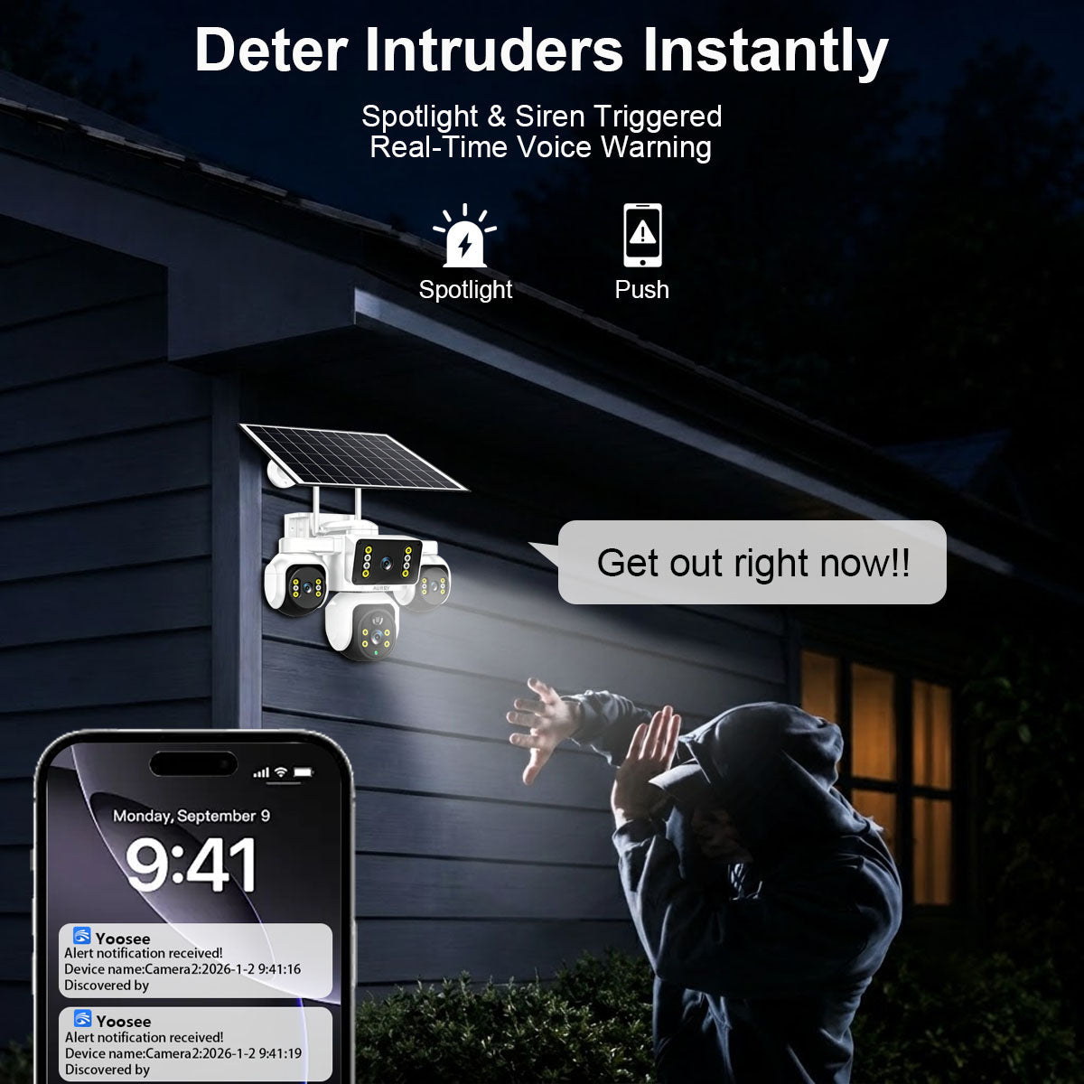 AUREY Triple-lens 6MP PTZ Outdoor Security Camera,  Panoramic Camera with Night Vision, Motion Detection & Two-Way Audio