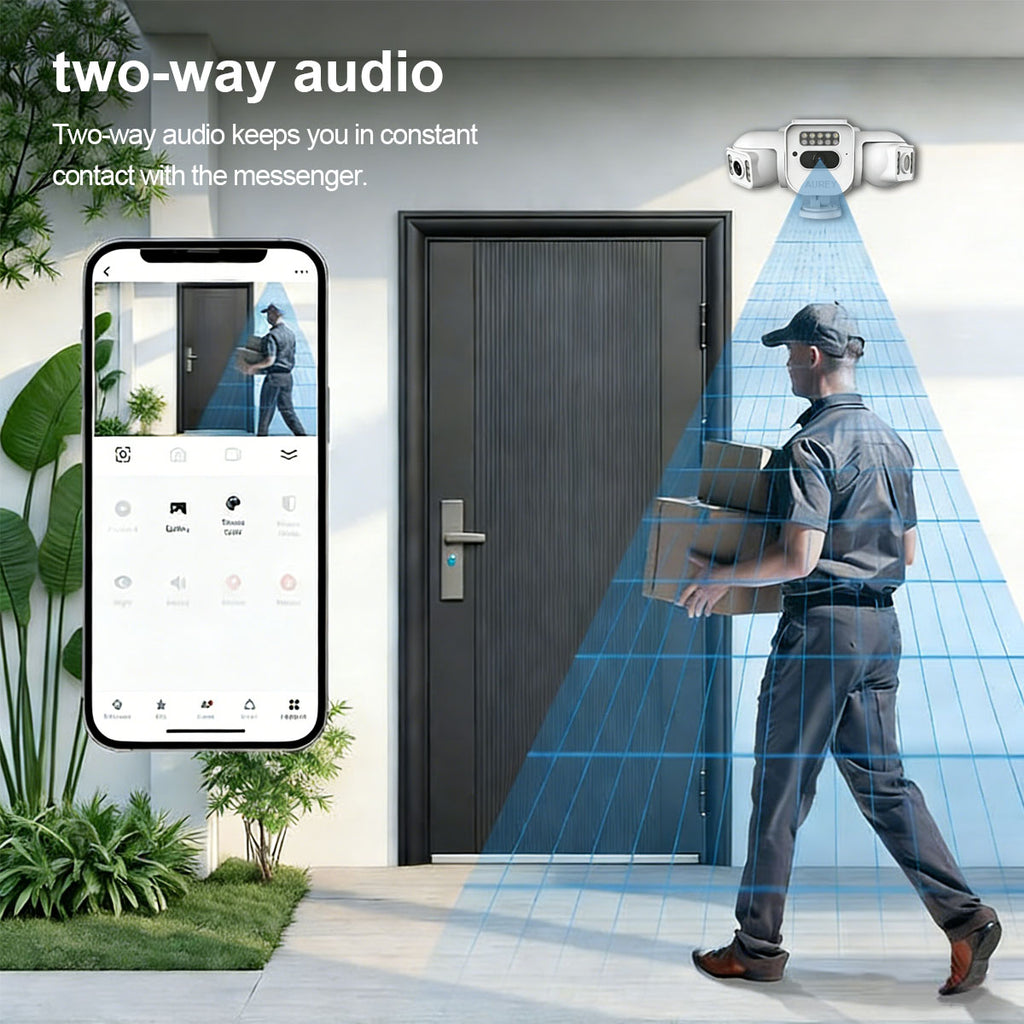 AUREY Triple-lens 6MP PTZ Outdoor Security Camera with Night Vision, Motion Detection & Two-Way Audio