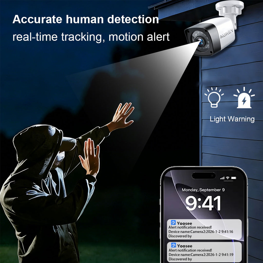 AUREY 4-Channel Wired Security Camera System with 500GB Recorder, Outdoor CCTV Kit with Night Vision & Remote Viewing