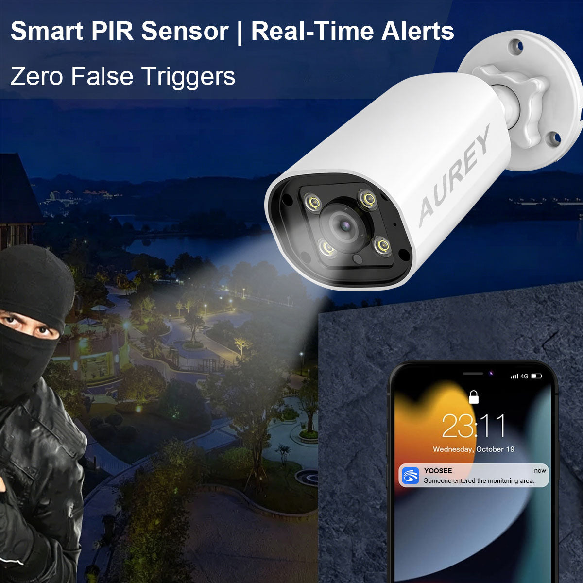 AUREY PoE Bullet Security Camera, Outdoor CCTV Camera with Night Vision, Motion Detection & Remote Monitoring, Camera Only