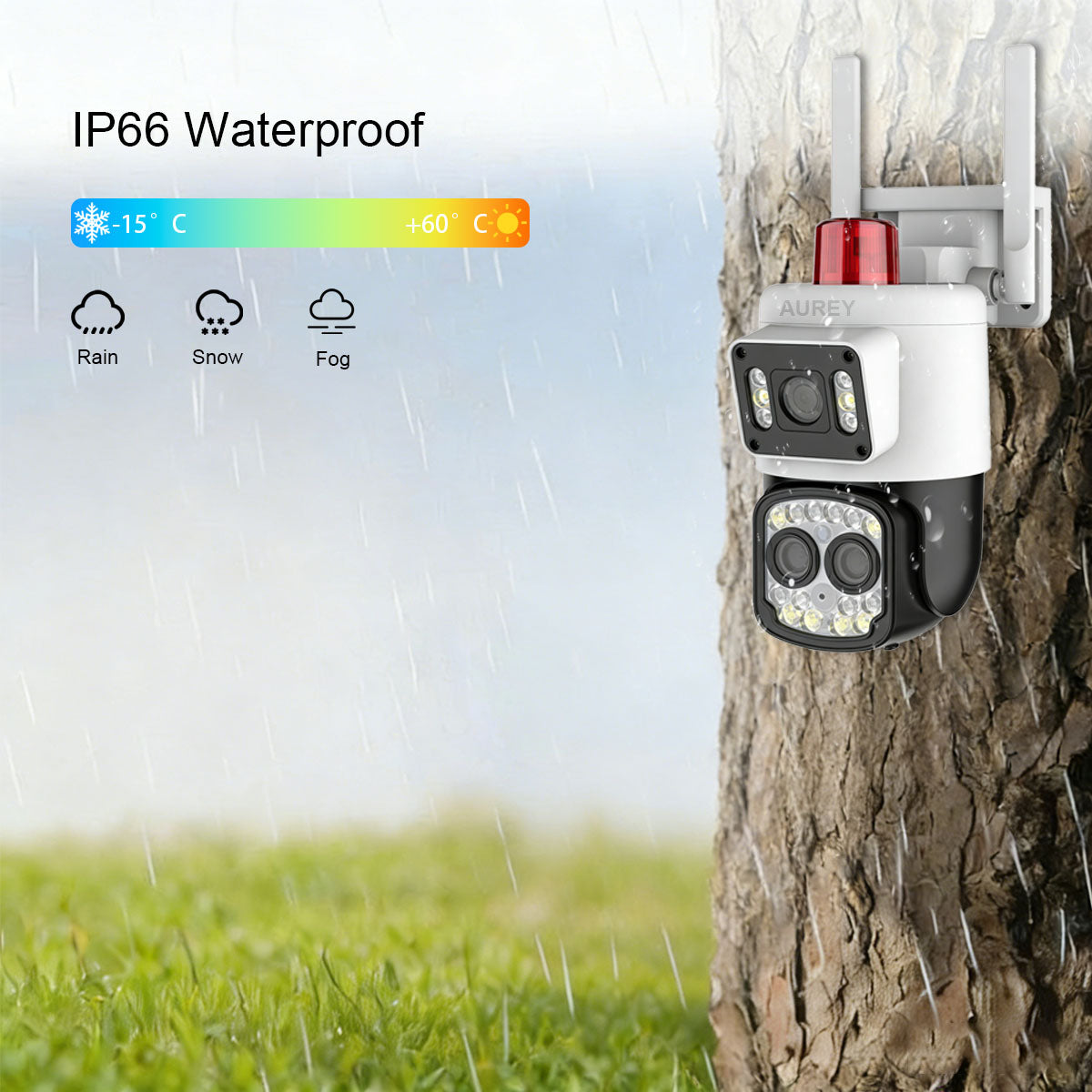 AUREY B5W 10X Zoom 4MP Dual-Lens WiFi PTZ Security Camera with Siren Alarm, Night Vision & Two-Way Audio