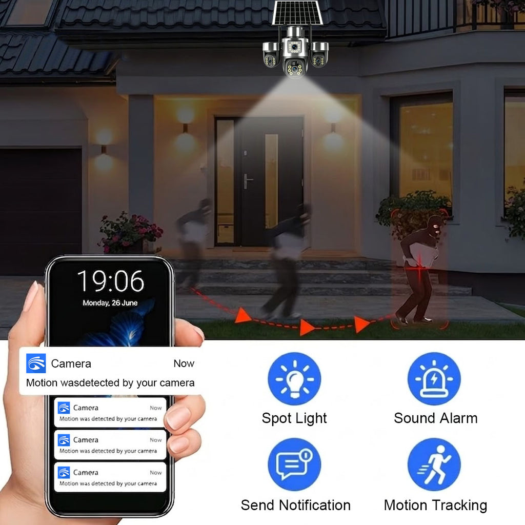 AUREY Solar 4G 6MP Triple-lens camera Outdoor  Camera with Night Vision, Motion Detection & Two-Way Audio