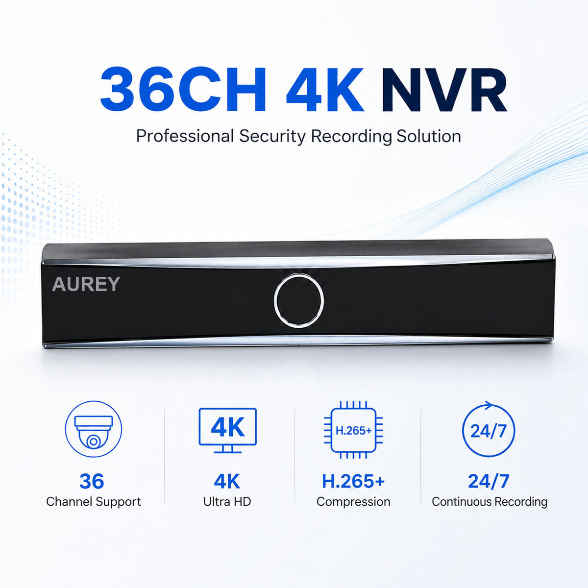 AUREY 36-Channel 4K Security Video Recorder, CCTV NVR Recorder for Multi-Camera Surveillance System, Recorder Only