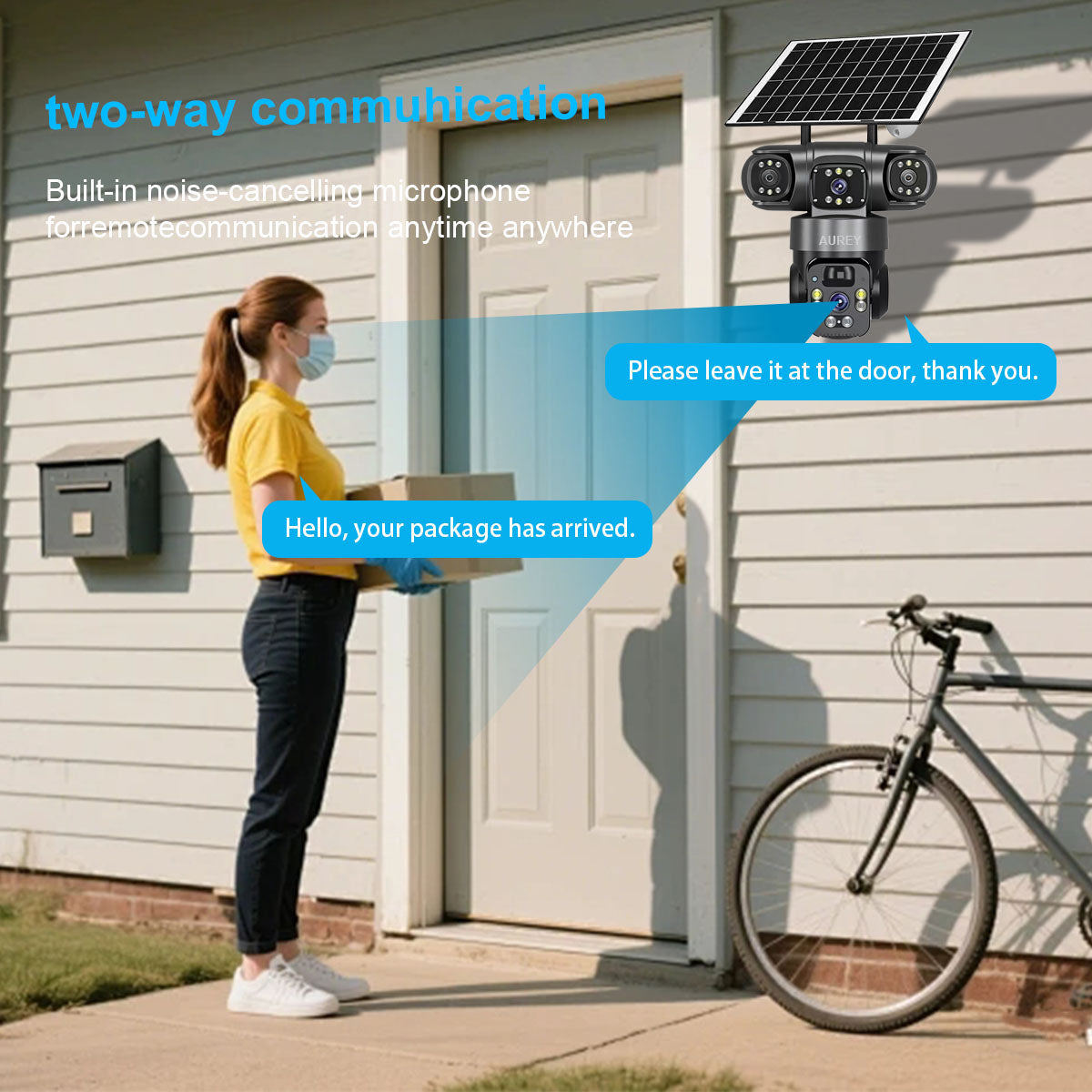 AUREY Solar 4G 6MP Triple-lens PTZ Security Camera – SIM Card, Motion Alerts