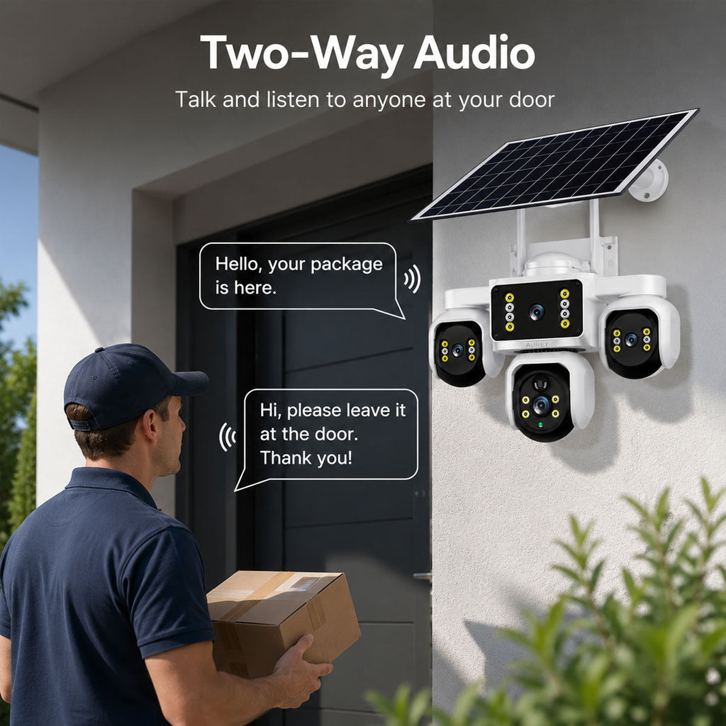 AUREY Triple-lens 6MP PTZ Outdoor Security Camera,  Panoramic Camera with Night Vision, Motion Detection & Two-Way Audio