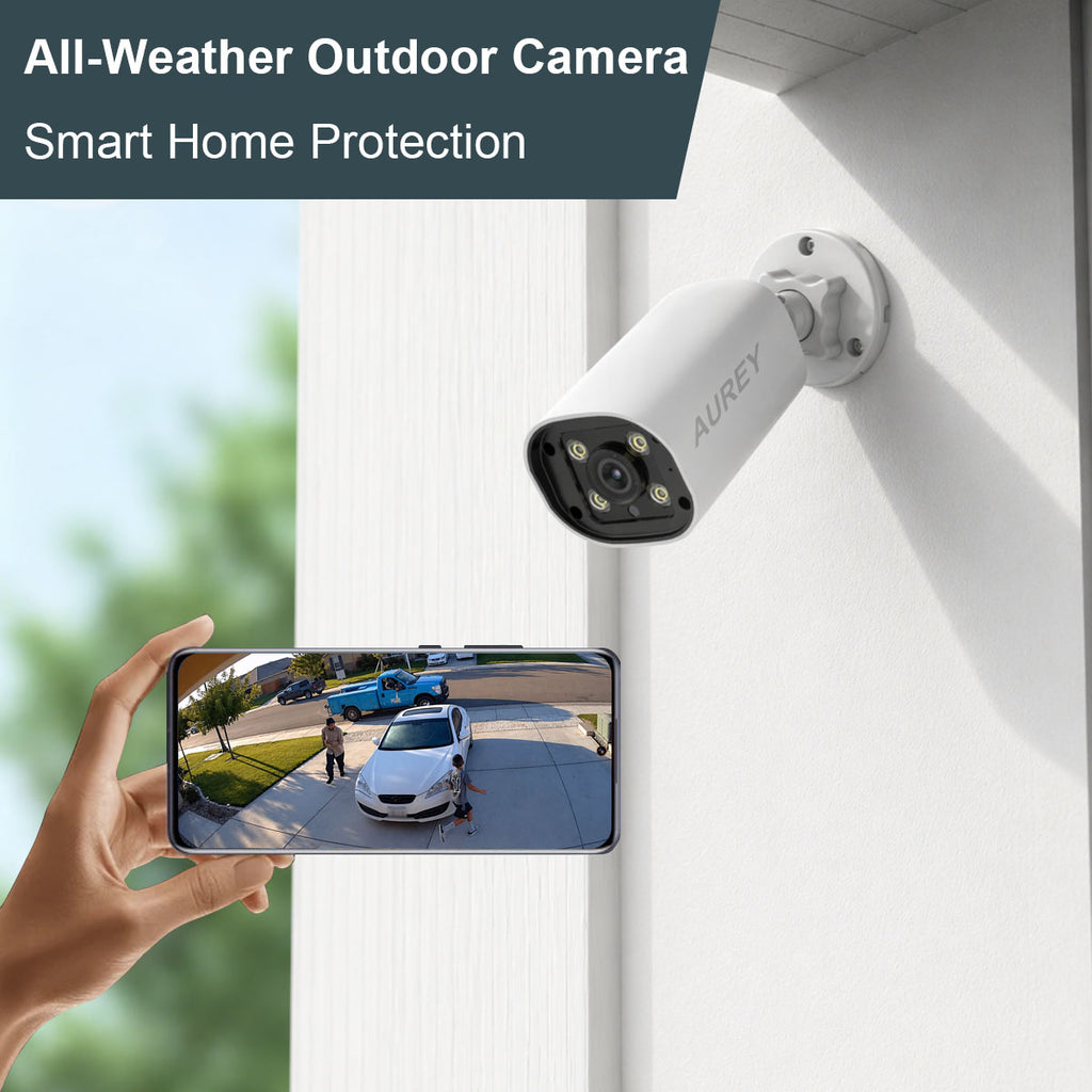 AUREY PoE Bullet Security Camera, Outdoor CCTV Camera with Night Vision, Motion Detection & Remote Monitoring, Camera Only
