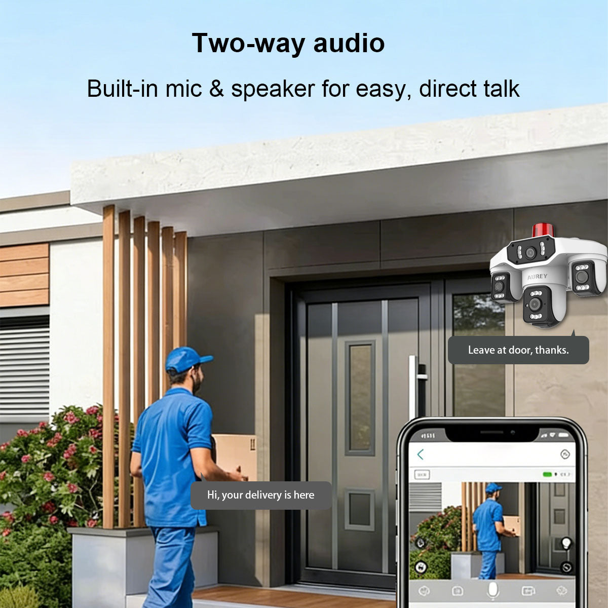 AUREY Triple-lens WiFi 6MP  PTZ Security Camera with Siren Alarm, Night Vision, Motion Detection & Two-Way Audio