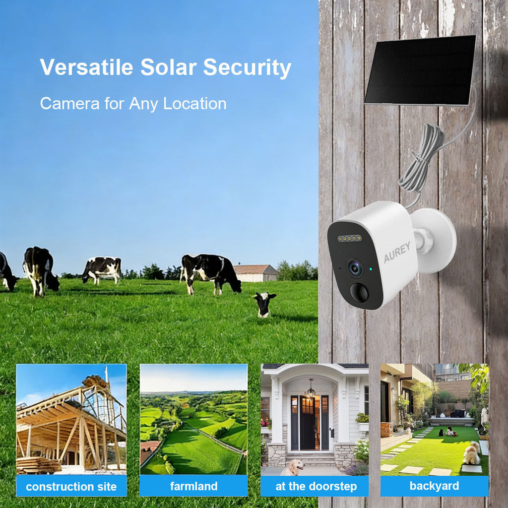 AUREY 4G Solar 2MP Battery Security Camera, Outdoor Camera with Solar Panel, Night Vision & Motion Alerts
