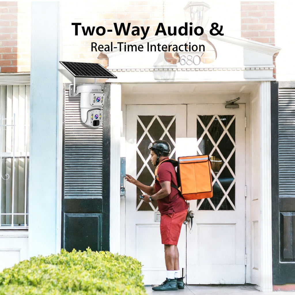 AUREY Solar 4G Dual-Lens 4MP PTZ Security Camera,Outdoor Camera with Smart alarm, Two-Way Audio & IP66 Waterproof