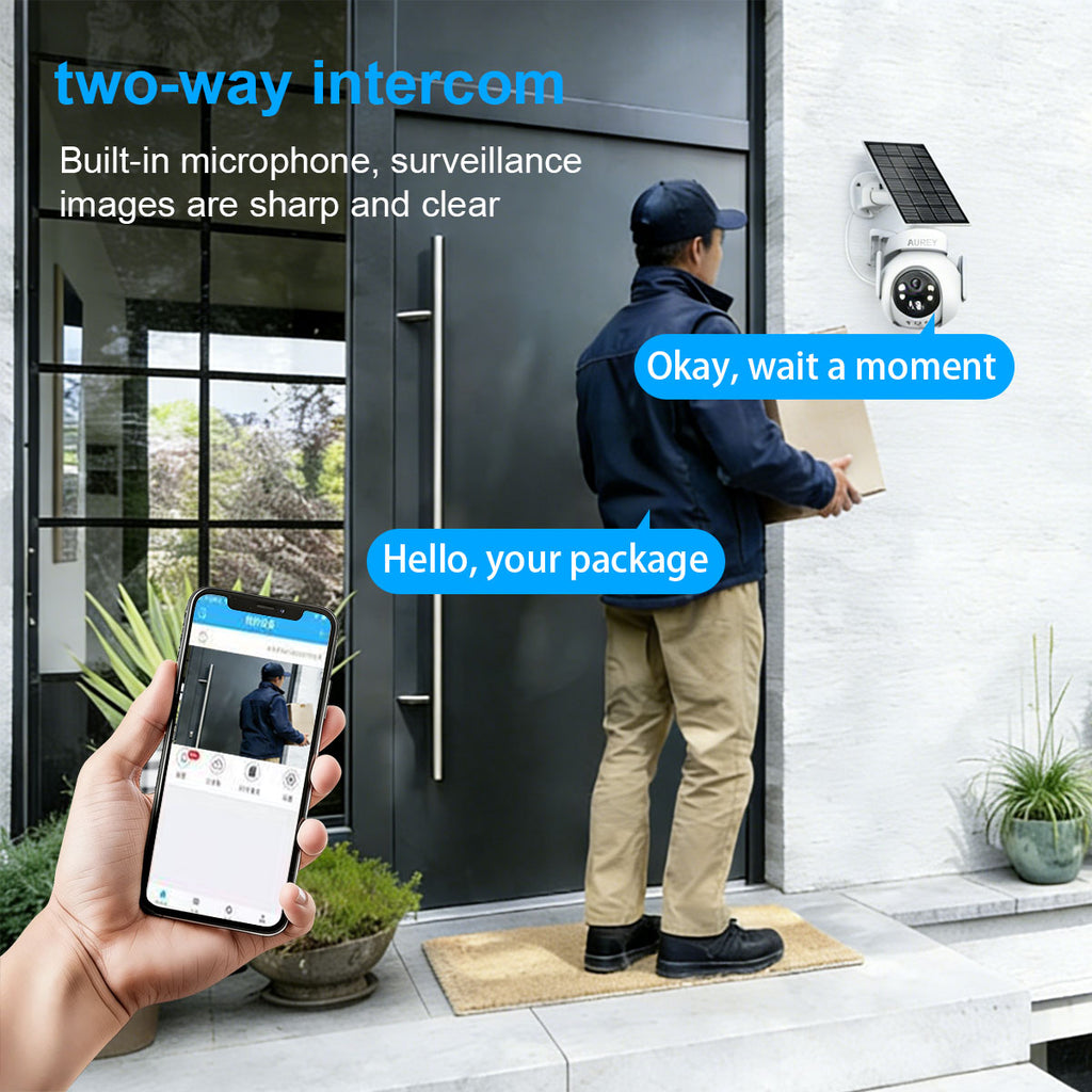 Aurey Solar 4G PTZ Security Camera, 2MP Outdoor Camera with Color Night Vision, Two-Way Audio & IP66 Waterproof
