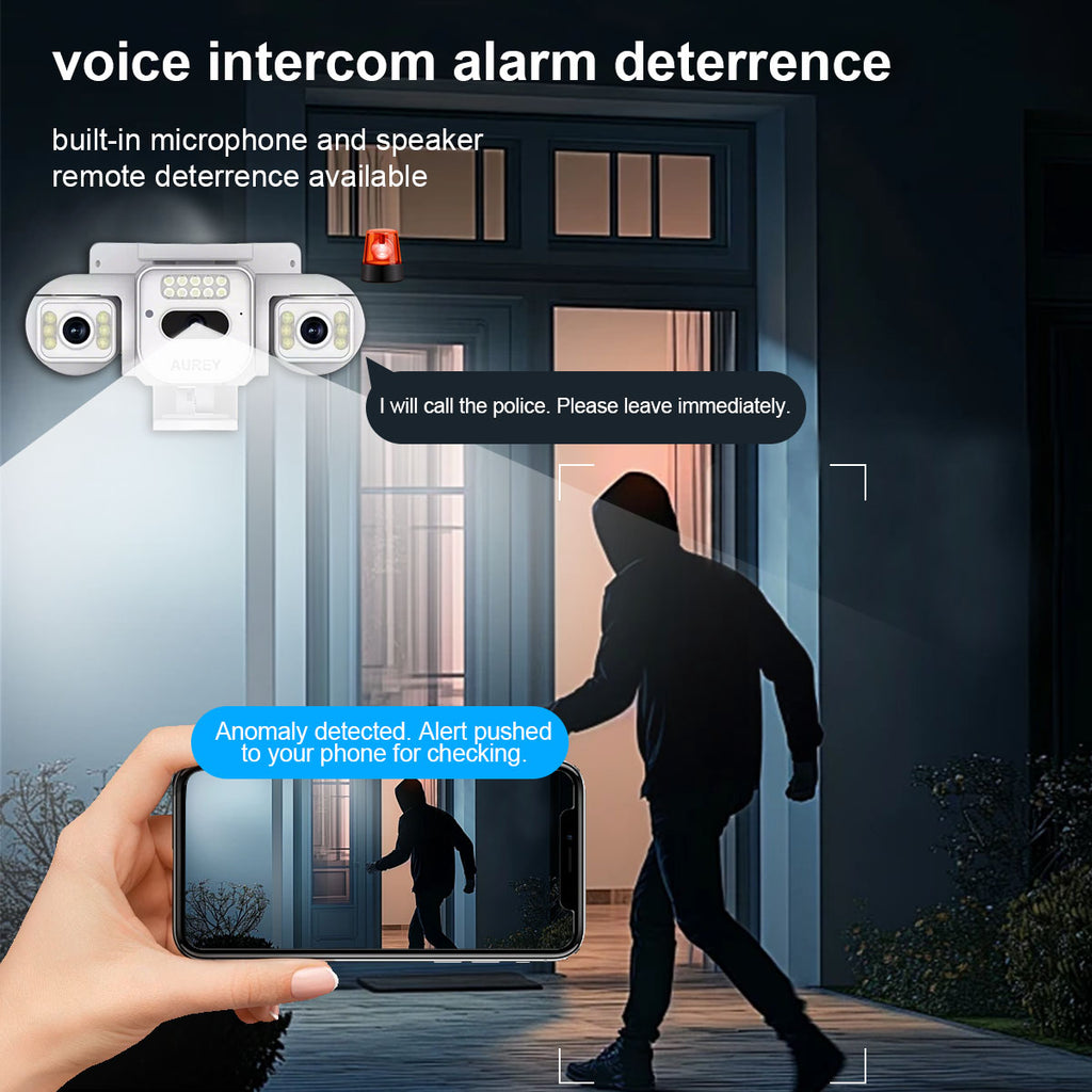 AUREY Triple-lens 6MP PTZ Outdoor Security Camera with Night Vision, Motion Detection & Two-Way Audio