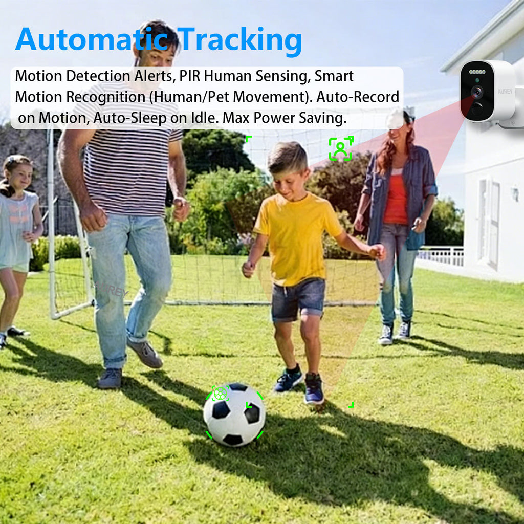 AUREY WiFi 2MP Battery Security Camera, Outdoor Camera with Night Vision, Motion Detection & Two-Way Audio
