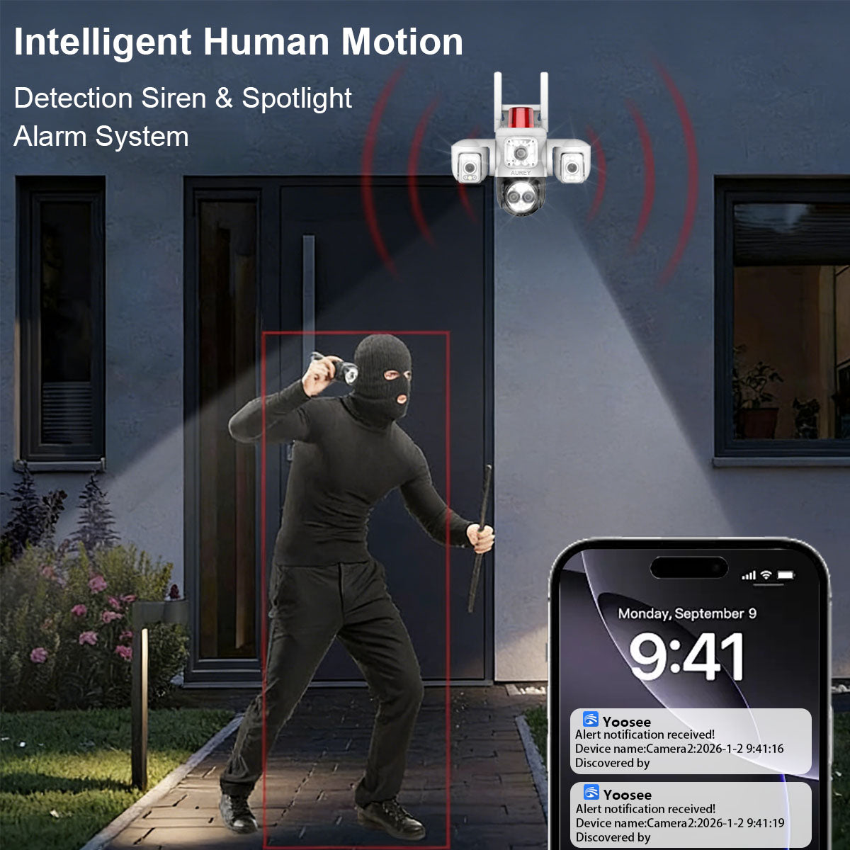 AUREY B3W-1 10X Zoom 6MP Triple-lens WiFi PTZ Security Camera , Siren Alarm, Night Vision & Two-Way Audio