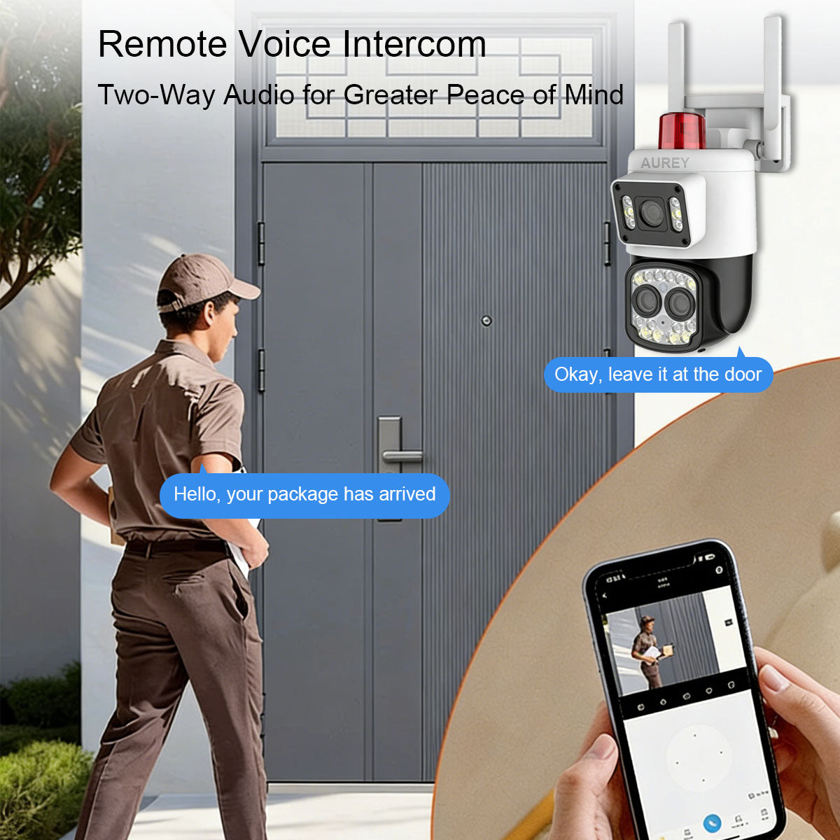 AUREY B5W 10X Zoom 4MP Dual-Lens WiFi PTZ Security Camera with Siren Alarm, Night Vision & Two-Way Audio