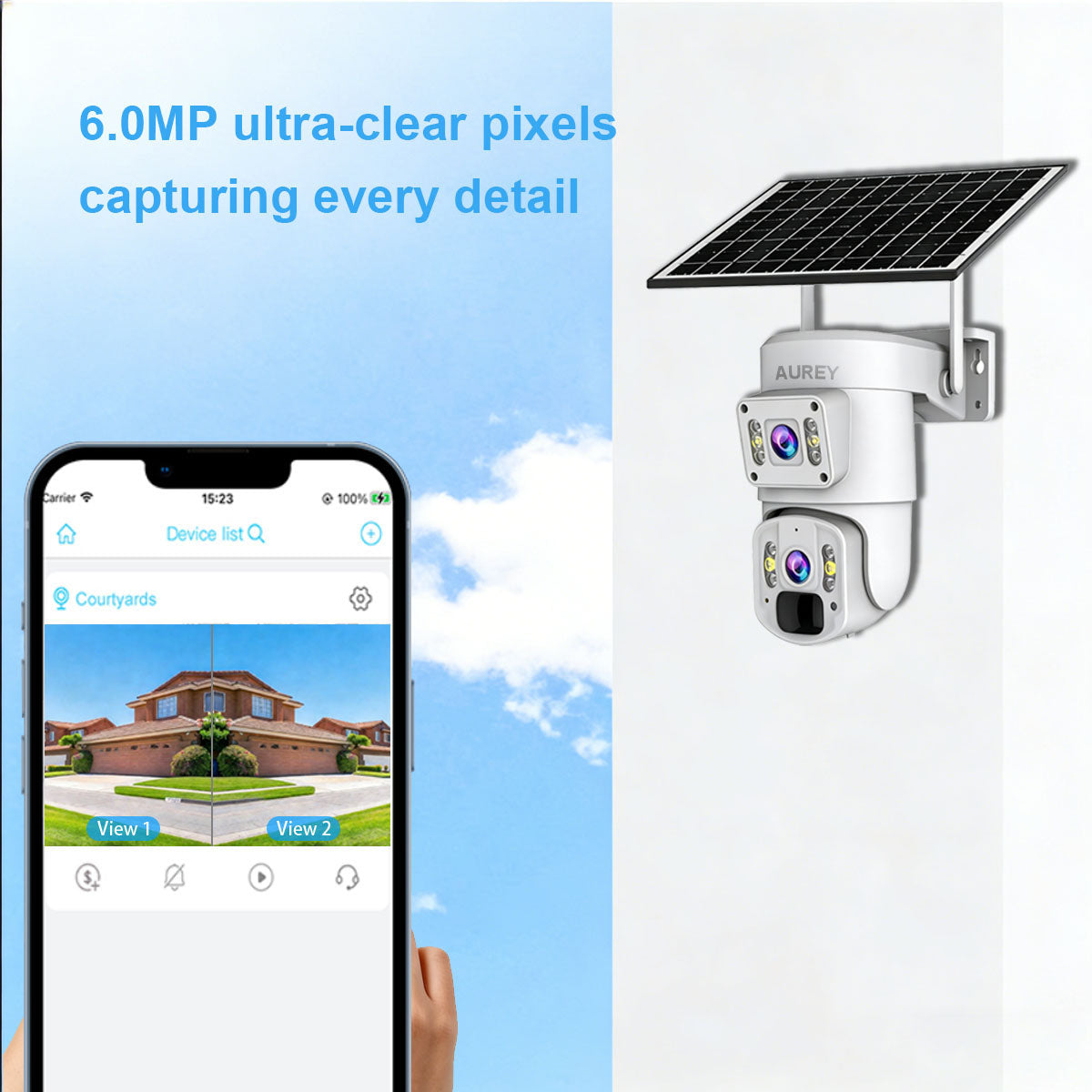 AUREY Solar 4G Dual-Lens 4MP PTZ Security Camera,Outdoor Camera with Smart alarm, Two-Way Audio & IP66 Waterproof