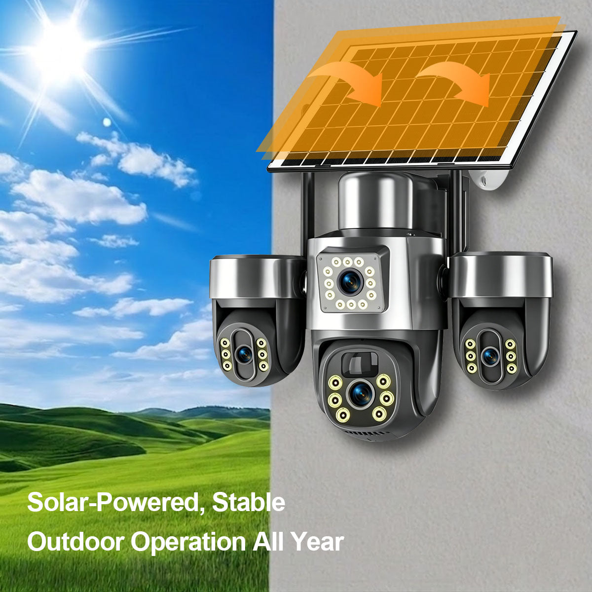 AUREY Solar 4G 6MP Triple-lens camera Outdoor  Camera with Night Vision, Motion Detection & Two-Way Audio