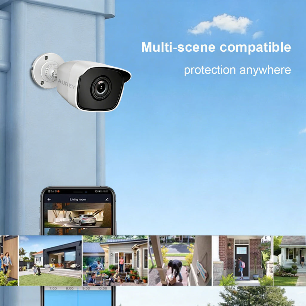 AUREY 8-Channel 2MP Compact Wired Security Camera System with 500GB Hard Drive, Outdoor CCTV Kit with DVR, Night Vision & Remote Viewing